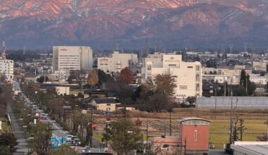 The Tateyama Mountain Range as seen from the observation deck at Toyama Airport.