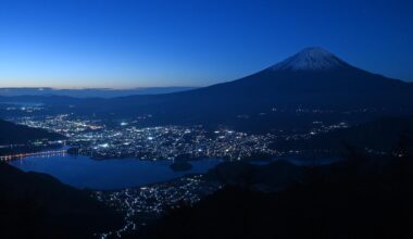 Mount Fuji and Lake Kawaguchi before dawn