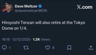Dave Meltzer on X: Hiroyoshi Tenzan will also retire at the Tokyo Dome on 1/4. Is there any other source for this? All I can see is a piss-taking tweet from Tom Lawlor yesterday about Tenzan’s retirement selling out the Dome.