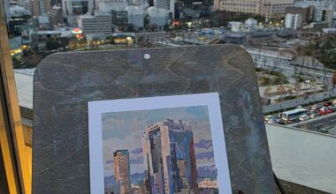 Painted the Sky Umeda Building today during sunset on this chilly night with our Paint Club.