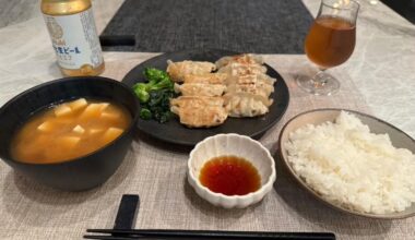 [homemade] Gyoza dinner with miso soup and rice