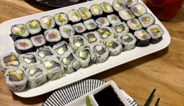 Tonight it’s sushi! Langoustines, pink sea bream and sea bass