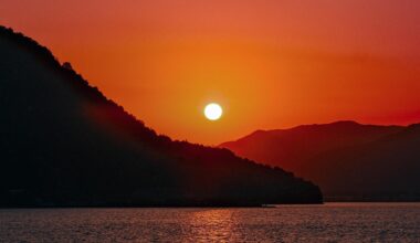 sunset from the miyajimaguchi island ferry