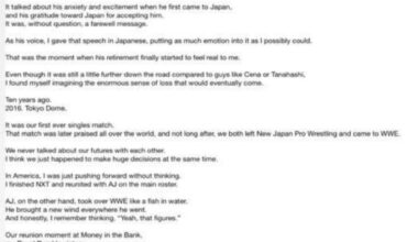 This was posted on Nakamura’s IG but deleted may have confirmed date of AJ Styles retirement