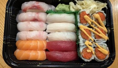 Got a Sushi Deluxe Combo tonight - 11pc sushi w/ Spicy Tuna Roll - need help identifying the fish types