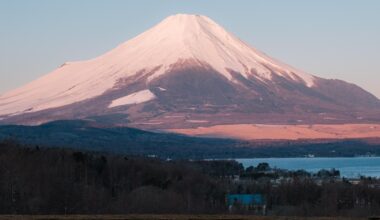 Mt. Fuji at sunrise as seen from our hotel in Yamanaka-ko, March 2024