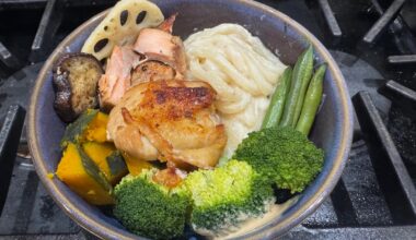 Mentaiko cheese udon with Jidori chicken