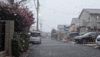 Little bit of snow on the walk home in Hiroshima tonight