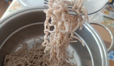 Homemade soba with a pasta machine (pizzoccheri flour)