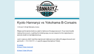 Free Kyoto Hannaryz Tickets on 1/24 and 1/25 at Shimadzu Arena