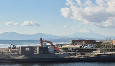 Fuji-san in the distance from Enoshima beach
