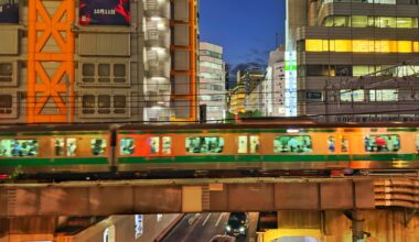 Shibuya and Yamanote Train as shot from Miyashita Park