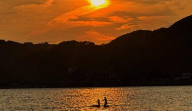 Zushi beach as the sun begins to set