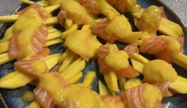 Homemade mango salmon rolls