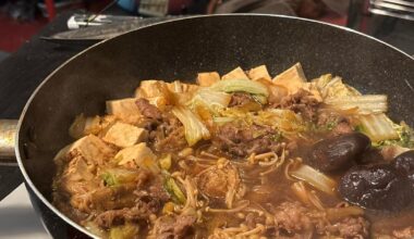 Homemade sukiyaki. I paid no more than 1000 yen for all ingredients