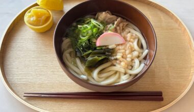 Made a simple ago-dashi udon with some pork and seaweed