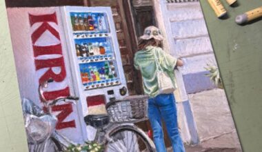 Drawing of my friend at a vending machine in Motoasakusa :)