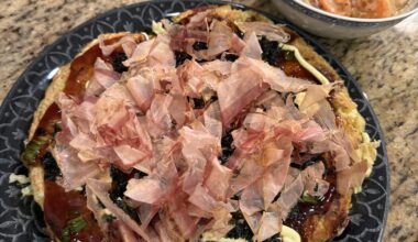 Homemade okonomiyaki and seafood udon