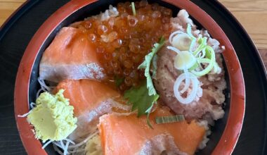 Salmon Ikura Negitoro bowl from a local market here in Japan
