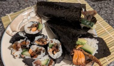 Enjoy my very first attempt!! Salmon skin rolls. Constructive criticism welcome