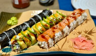 First time making sushi. I used yellowfin tuna and Faroe Island salmon. It doesn’t look the best, but we thought it tasted like it was from a restaurant. We’re hooked. These are pics from the past two days.