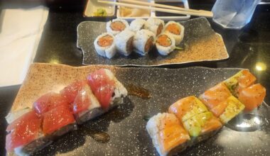 Spicy Tuna, Hawaiian, and Salmon Avocado/Spicy Tuna Roll Sushi Lunch Feast