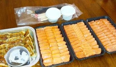 Salmon & Tuna Platter with a side of Gyozas