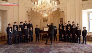 Vienna Boys Choir unveils new song "Moon Boat" in Japanese to the media at a palace in the Austrian capital on Wednesday. The song commemorates the 100th anniversary of the choir's first overseas tour.