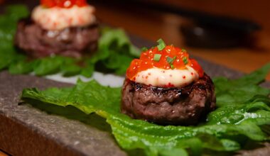 “Steak bite with ikura and spicy mayo”