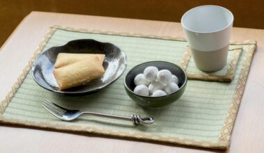 A simple snack setup on a tatami mat in Japan