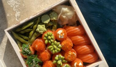 obsessed with this Salmon set sushi with various toppings