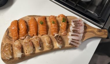 At home Monday night pre-work week ritual: Salmon and Sea Bream