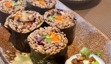 A light lunch of sobamaki with miso & minced pork stuffed egg and chawanmushi
