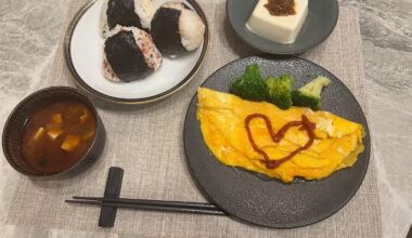 Homemade Japanese Breakfast Plate — Onigiri & Omelette