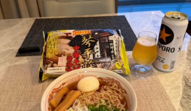 Simple homemade ramen with a cold beer