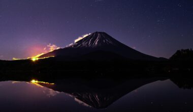 Fuji during the full moon from Lake Shoji