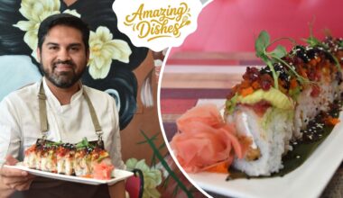 Recipe for sushi rice and roll with tuna spicy, shrimp, eel and kanikama