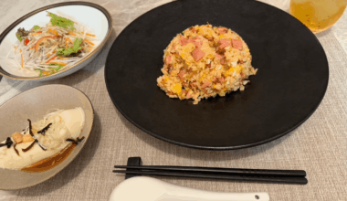 Japanese-style homemade fried rice set with loaded chilled tofu