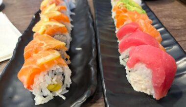 Rainbow and salmon lemon rolls at Kakuna sushi San Jose California. Also had the tonkatsu bento lunch