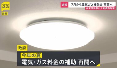 The Japanese government is considering resuming electricity and gas bill subsidies, likely to cover usage from July to September.