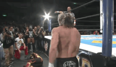 Kenny Omega does his best La Parka impression