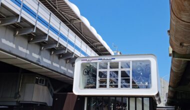 Giant bike shop nested between rail and road at Futako Tamagawa