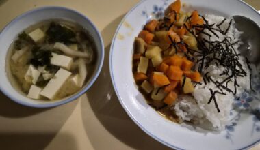 Japanese curry rice with miso soup